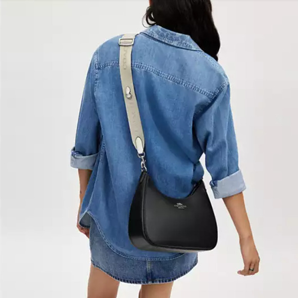 Coach Webbing Strap In Webbing and Smooth Leather/Silver/Chalk CR460 NWT - Picture 6 of 6